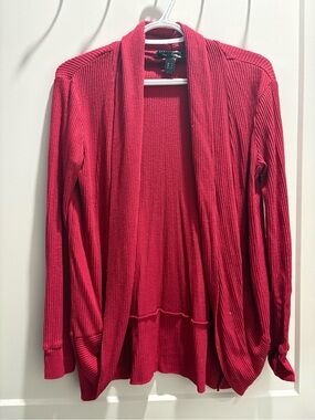 Society Red Ribbed Open-Front Cardigan